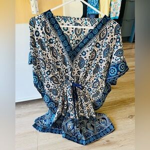Elegant Blue and Cream Silk Paisley Kimono/Cover-up - One Size!